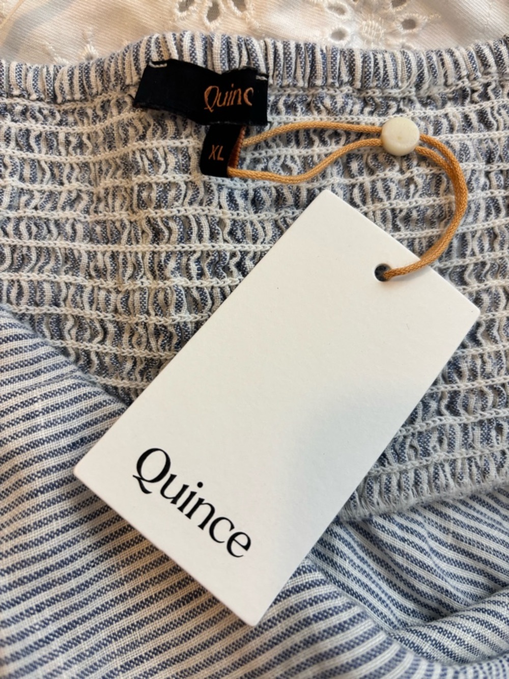 Quince European Linen Blue and White Striped Strapless Top - Picture 3 of 11